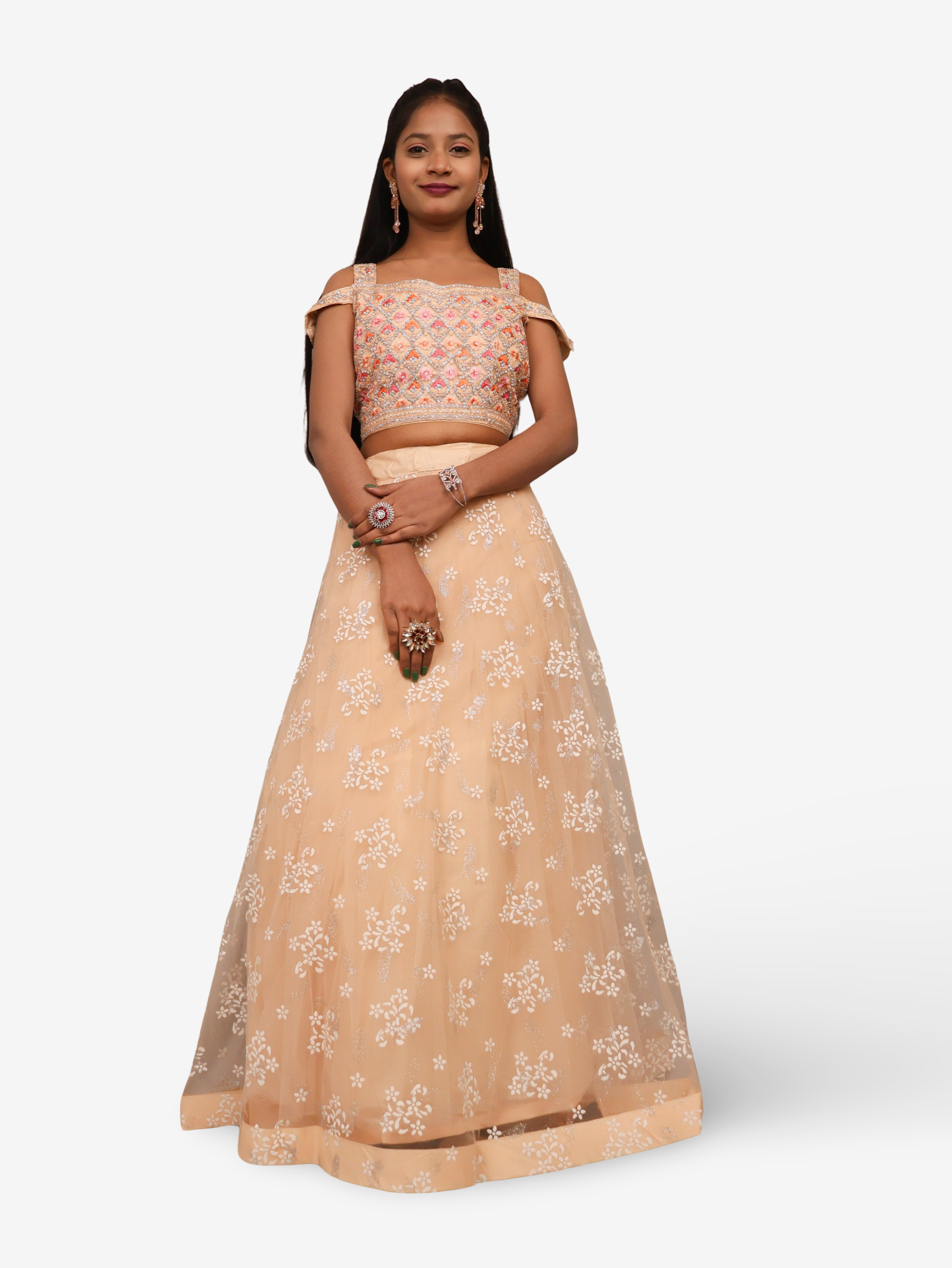 Embroidered Cold Shoulder Lehenga Choli Set