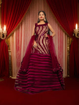 Gown with heavy Rose Gold & Gold Sequin Work