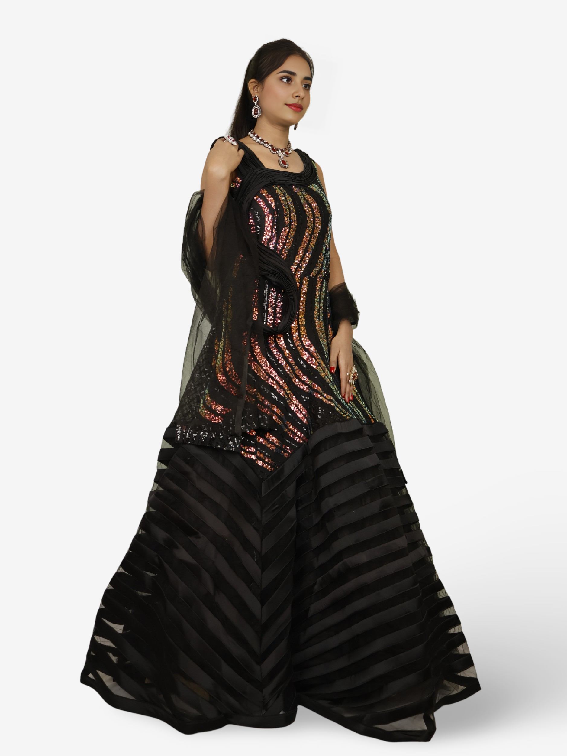 Gown with heavy Rose Gold & Gold Sequin Work