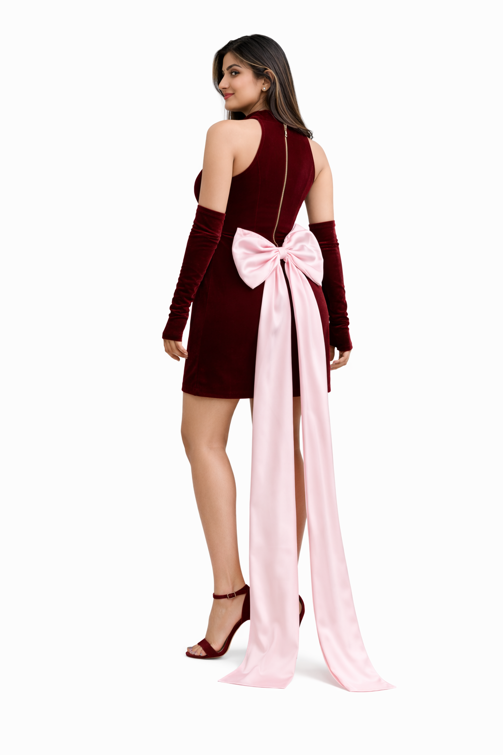 Maroon Red Velvet Party Dress