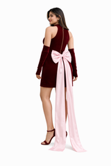 Maroon Red Velvet Party Dress