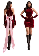 Maroon Red Velvet Party Dress